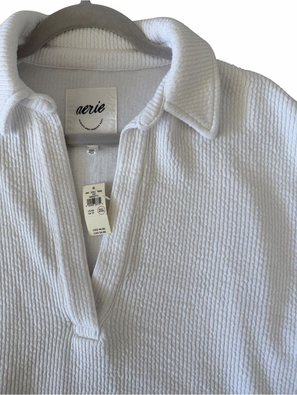 Aerie White Textured V Neck Sweatshirt XS NWT - Picture 3 of 4